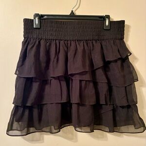 NWT American Eagle Outfitters Black Sparkle Glitter Tiered Ruffle Mini Skirt L
